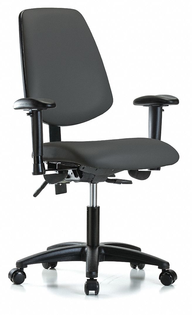 Cleanroom Chair: Vinyl, Arms Included, Ht Range 19 in to 24 in, 18 1/2 in Seat Wd, 17 in Seat Dp