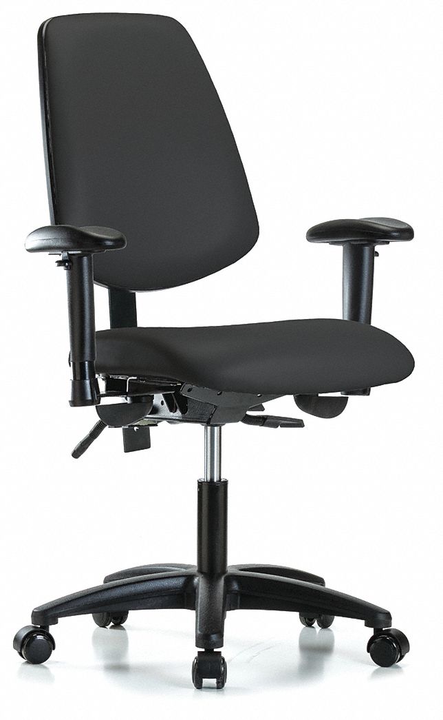 Cleanroom Chair: Vinyl, Arms Included, Ht Range 19 in to 24 in, 18 1/2 in Seat Wd, 17 in Seat Dp