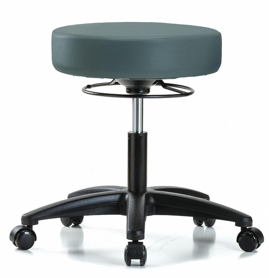 ESD Cleanroom Stool: Vinyl, Ht Range 18 in to 23 in, 17 in Seat Wd, 17 in Seat Dp, 5 Glides, Blue