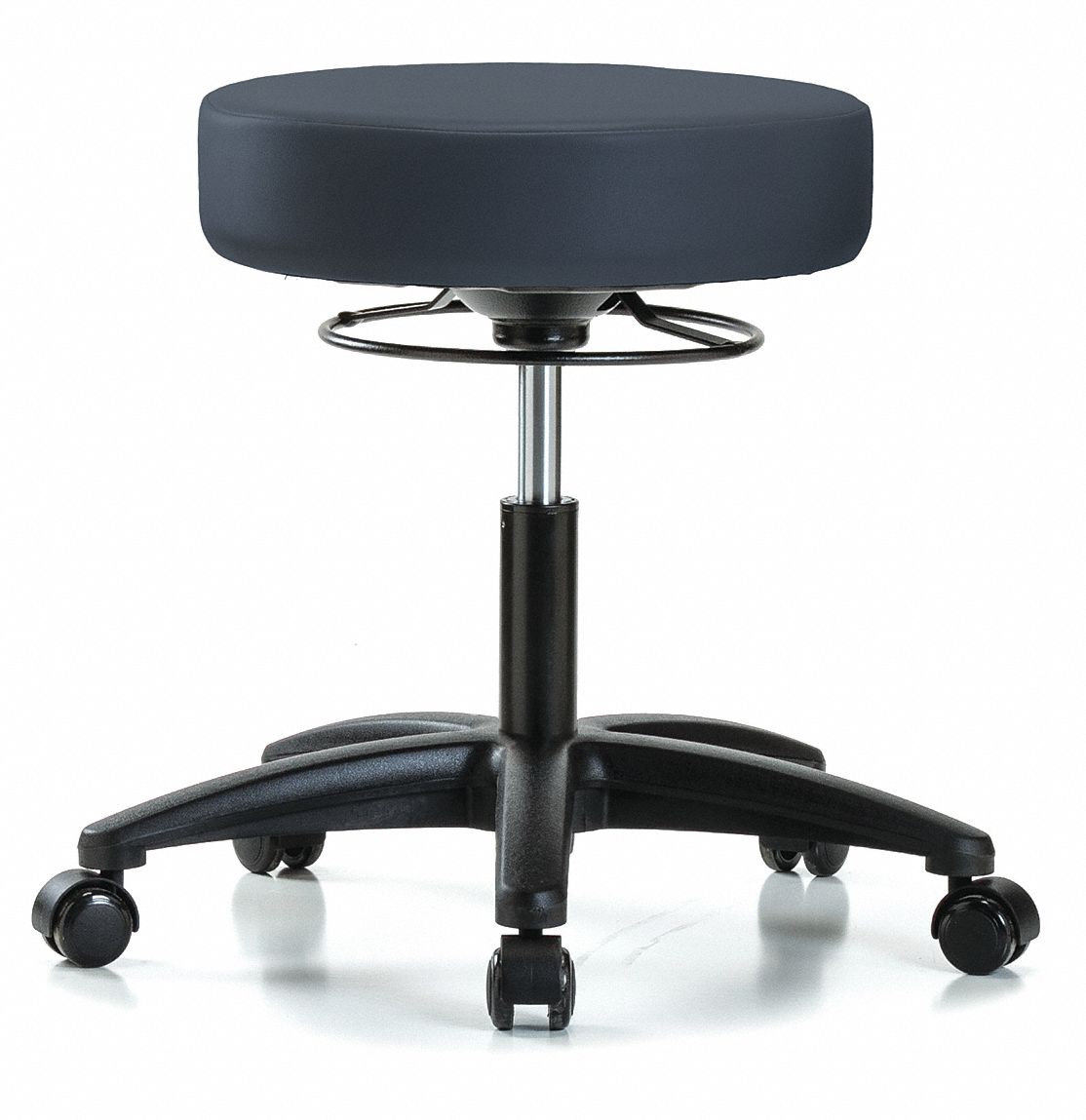 ESD Cleanroom Stool: Vinyl, Ht Range 18 in to 23 in, 17 in Seat Wd, 17 in Seat Dp, 5 Glides, Navy