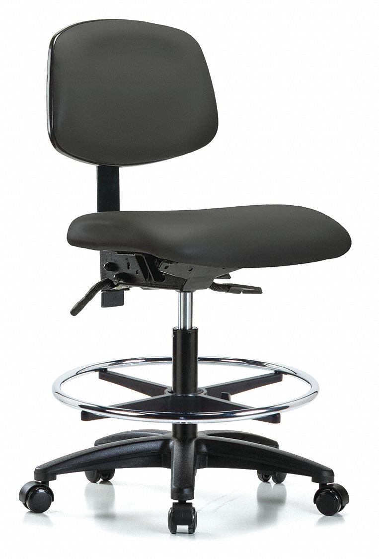 Cleanroom Chair: Vinyl, Armless, Ht Range 22 in to 29 in, 18 1/2 in Seat Wd, 17 in Seat Dp, Gray