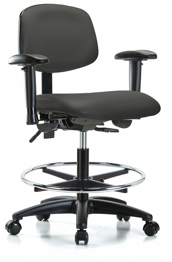 Cleanroom Chair: Vinyl, Arms Included, Ht Range 22 in to 29 in, 18 1/2 in Seat Wd, 17 in Seat Dp