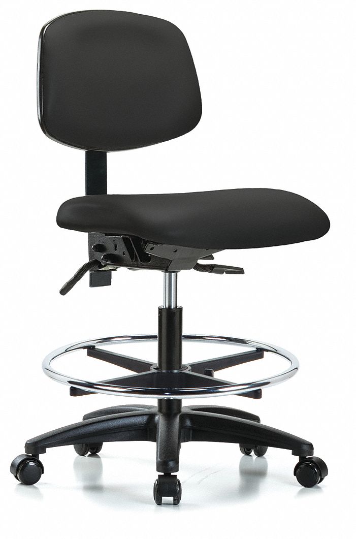 Cleanroom Chair: Vinyl, Armless, Ht Range 22 in to 29 in, 18 1/2 in Seat Wd, 17 in Seat Dp, Black