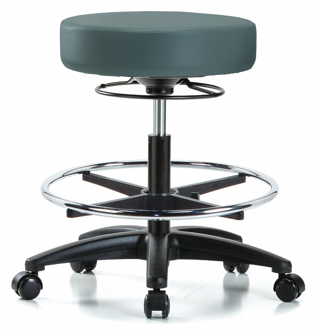 ESD Cleanroom Stool: Vinyl, Ht Range 20 1/2 in to 28 in, 17 in Seat Wd, 17 in Seat Dp, 5 Glides