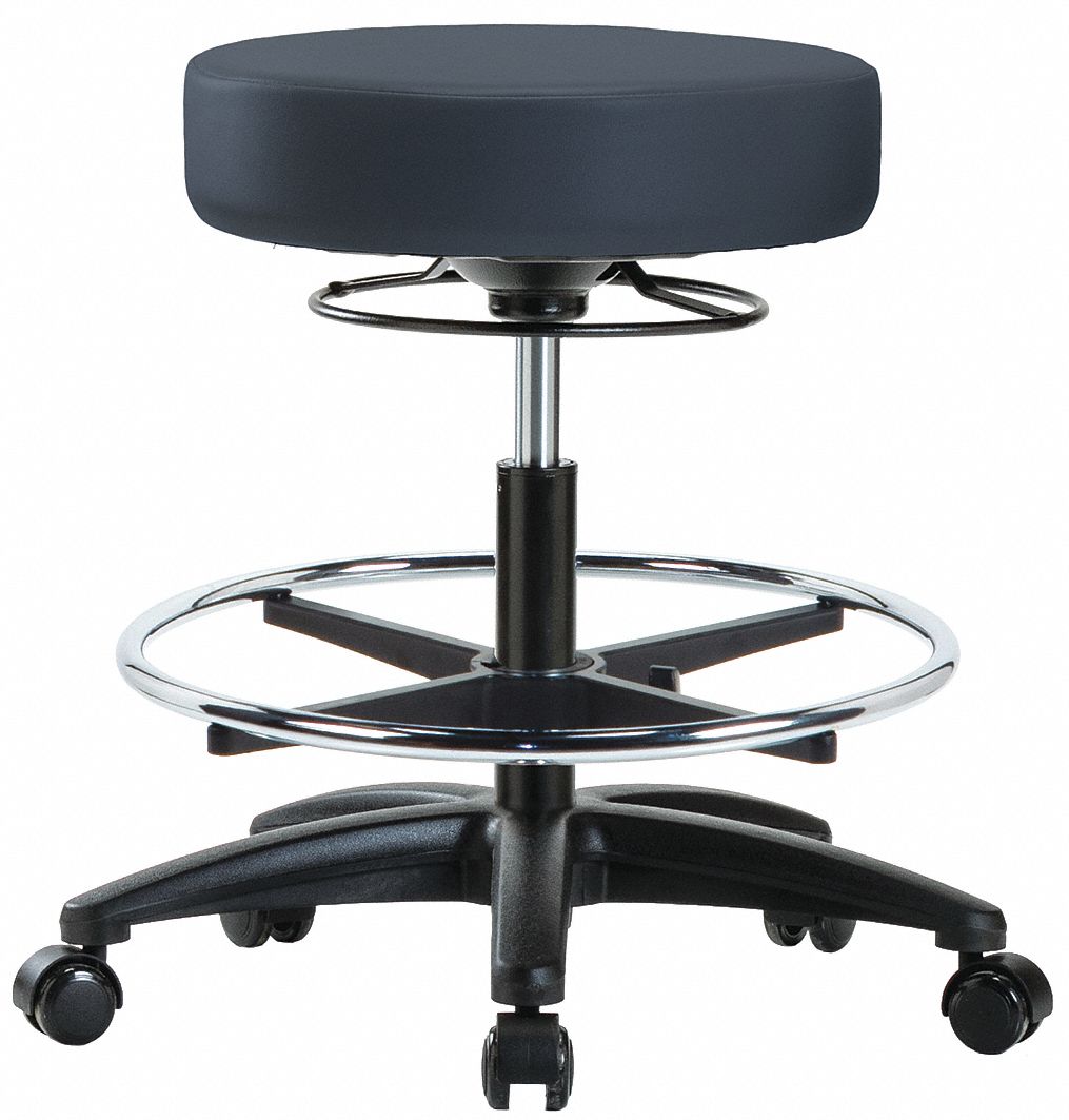 ESD Cleanroom Stool: Vinyl, Ht Range 20 1/2 in to 28 in, 17 in Seat Wd, 17 in Seat Dp, 5 Glides