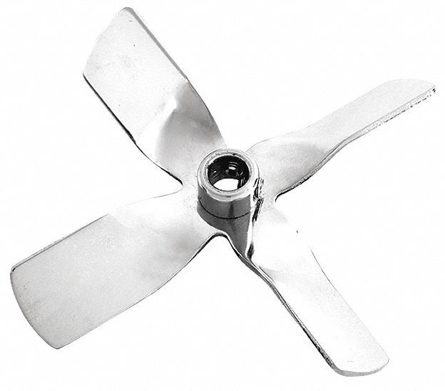 Blade: Blade, 1540B/DC1850, Stainless Steel, 3/8 in Shaft Dia, 4 Blades, Pitched