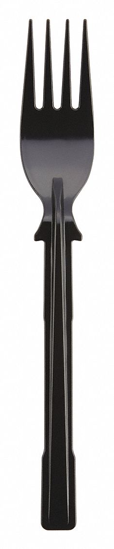 Disposable Fork: Series T, Medium-Wt, Black, Unwrapped, Plastic, 960 PK