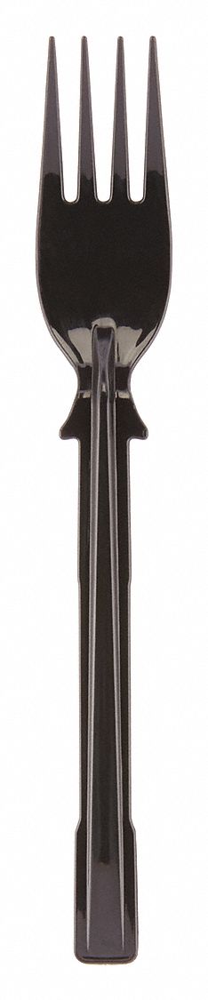 Disposable Fork: Series T, Medium-Wt, Black, Unwrapped, Plastic, 960 PK