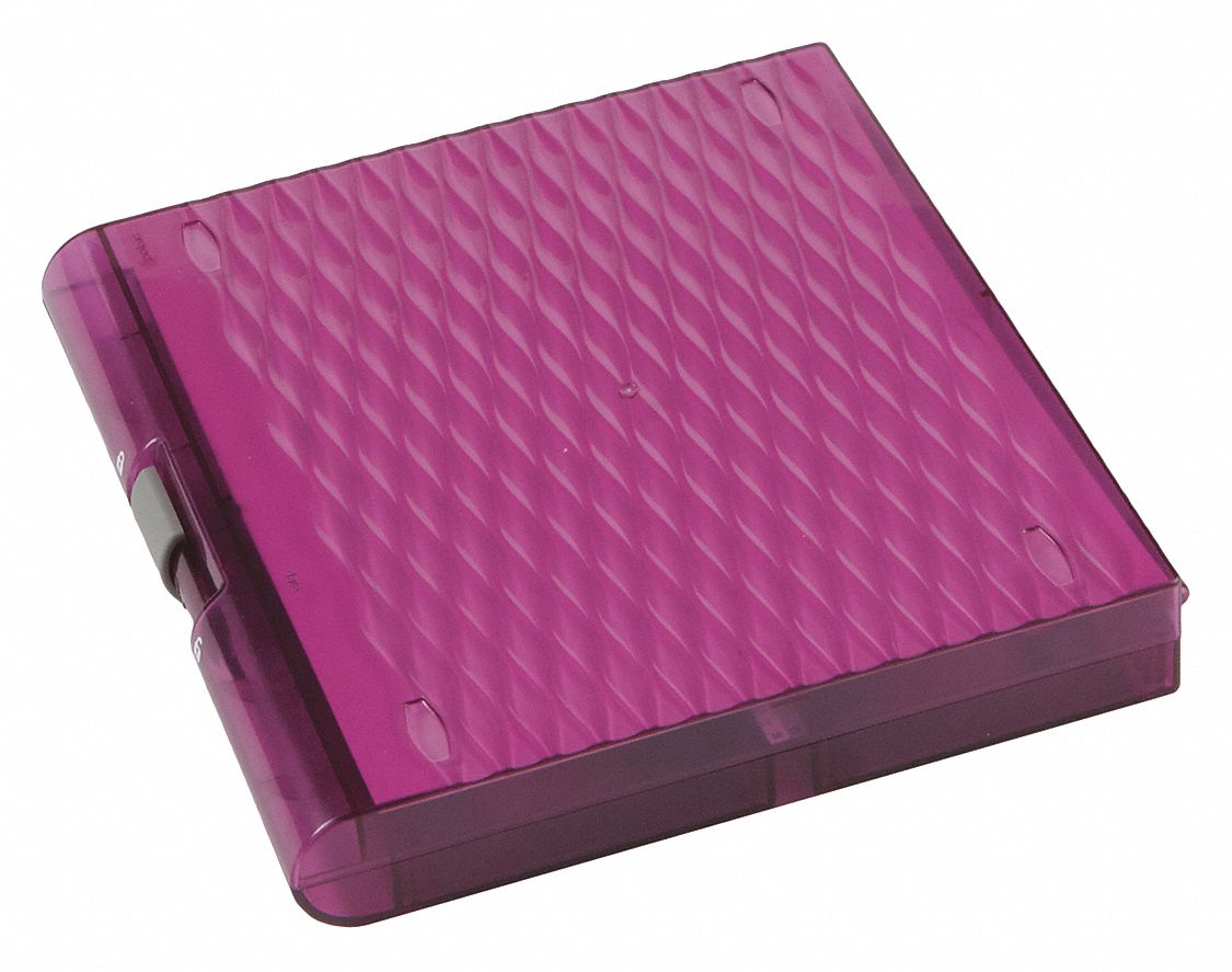 Slide Box: Plastic, 8.2 in Overall Lg, 7.7 in Overall Wd, Purple, (100) 76 x 26 mm, 100 Compartments