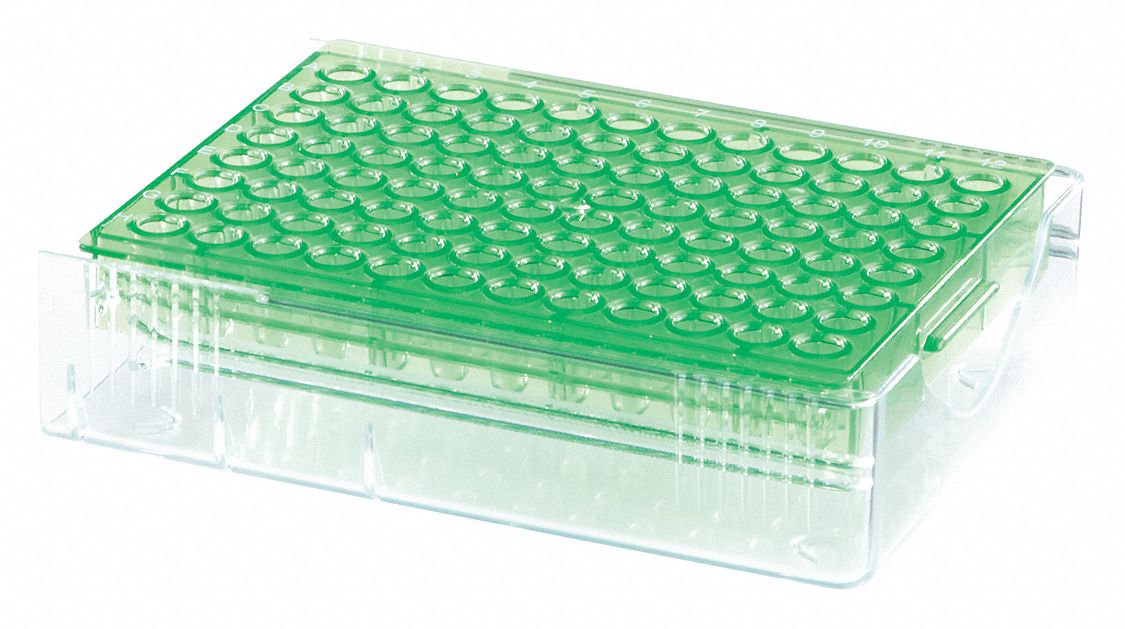 Tube Rack: Polycarbonate (Lid), Green, (96) Wells, 96 Compartments, Benchtop