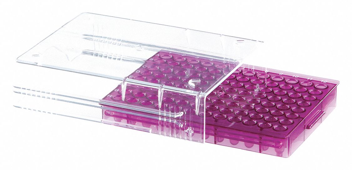 Tube Rack: Polycarbonate (Lid), Purple, (96) Wells, 96 Compartments, Benchtop