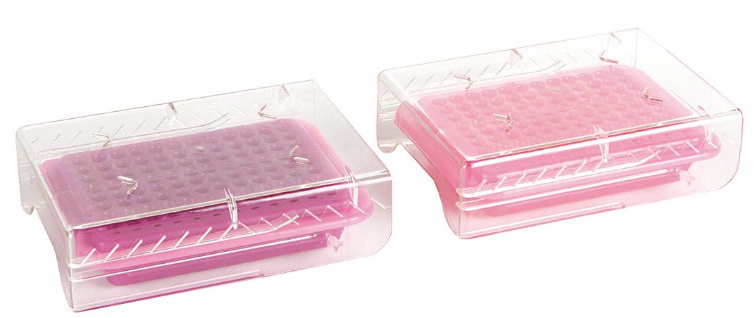 Tube Rack: Polycarbonate (Lid)/Polypropylene (Cooler), Pink/Purple, (96) Wells, 96 Compartments