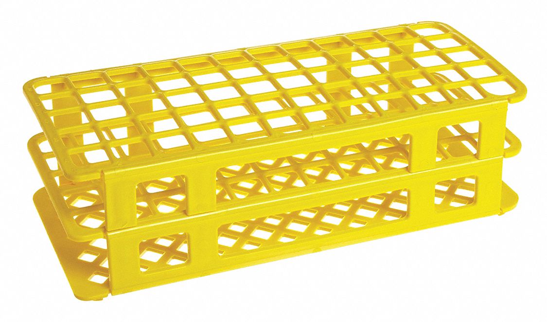 Tube Rack: Polypropylene, Yellow, (60) Wells, 60 Compartments, Benchtop