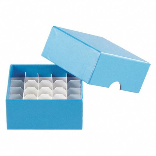 HEATHROW SCIENTIFIC Cryogenic Vial Storage Box, Cardboard, Blue, 1.5 in Overall Height, 3.4 in