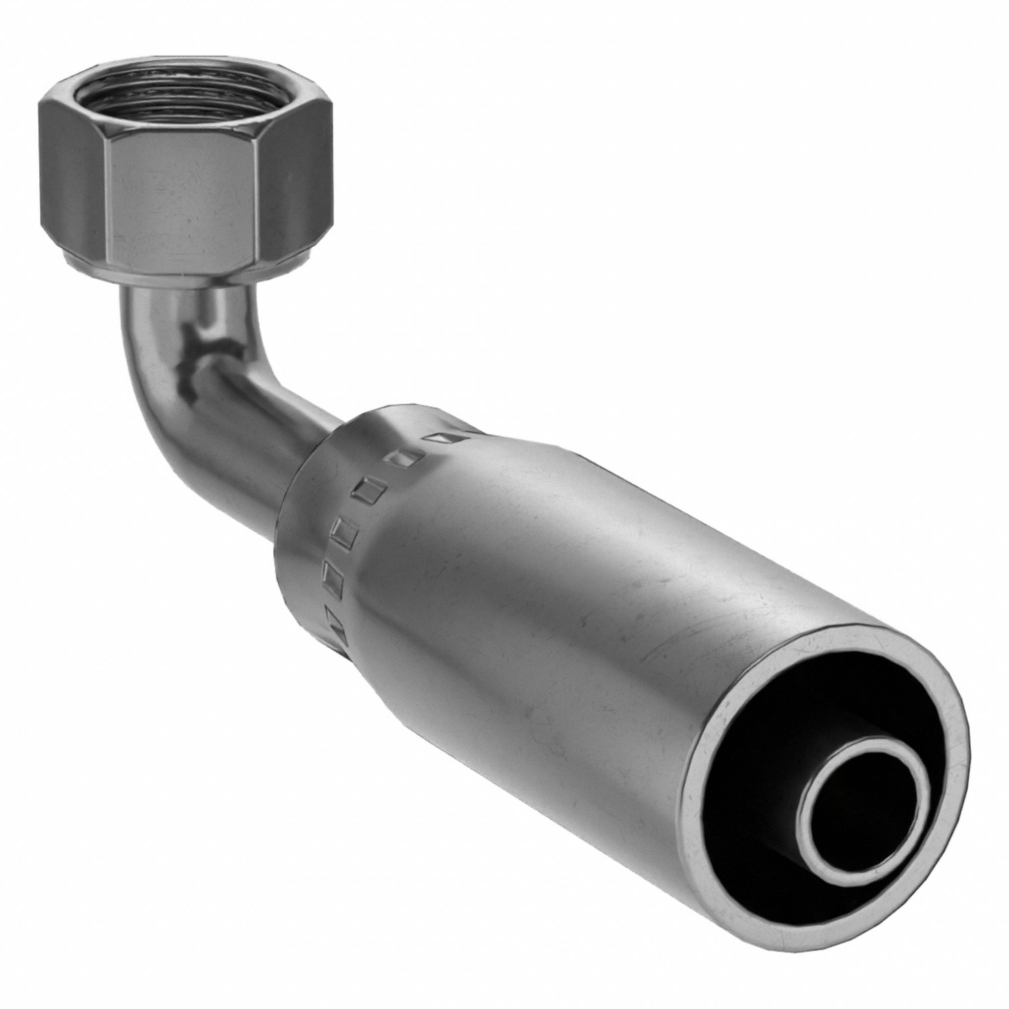 Hydraulic Crimp Fitting: Carbon Steel, 90° Elbow, -6 For Hose Dash Size, Female x Male