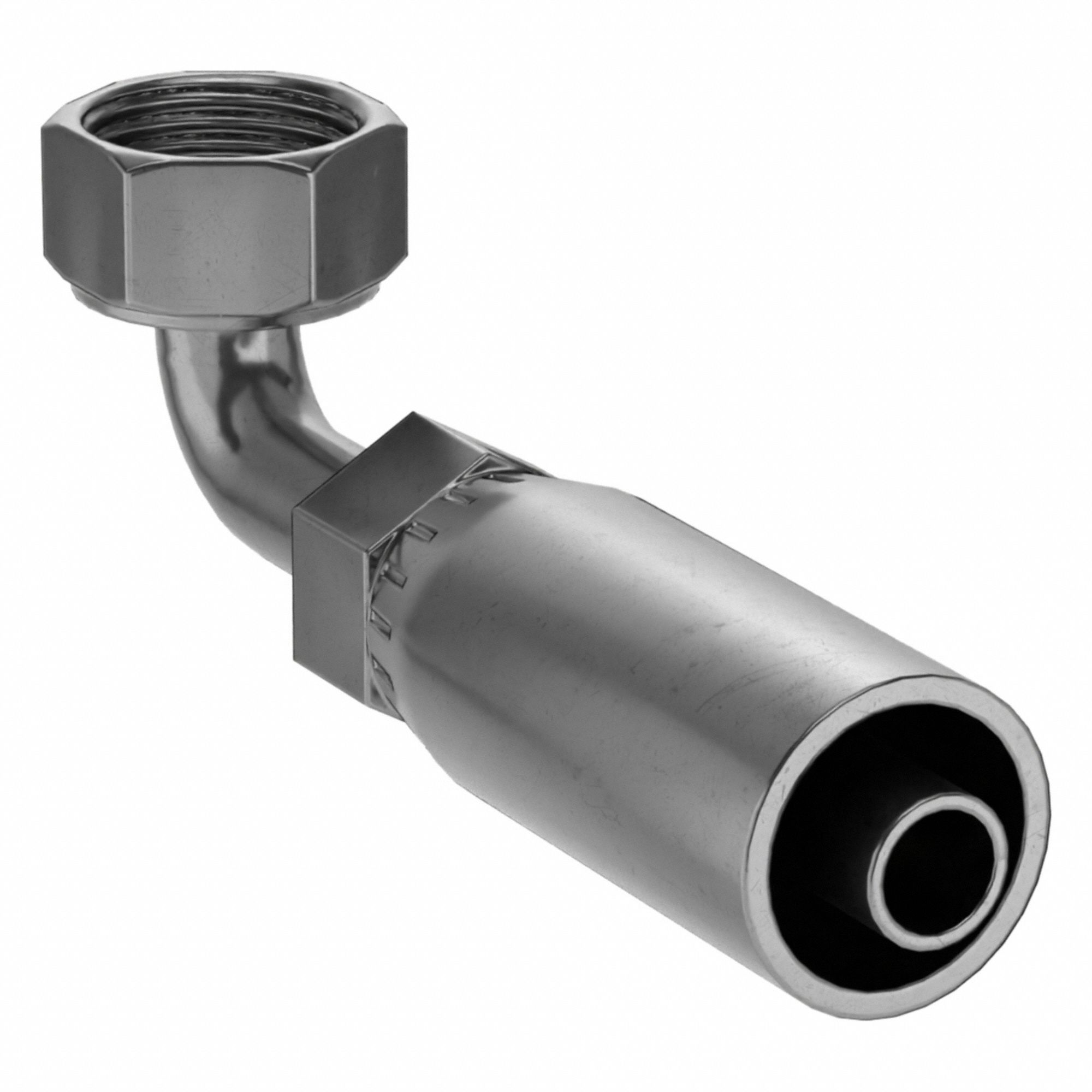 Hydraulic Crimp Fitting: Carbon Steel, 90° Elbow, -6 For Hose Dash Size, Female x Male