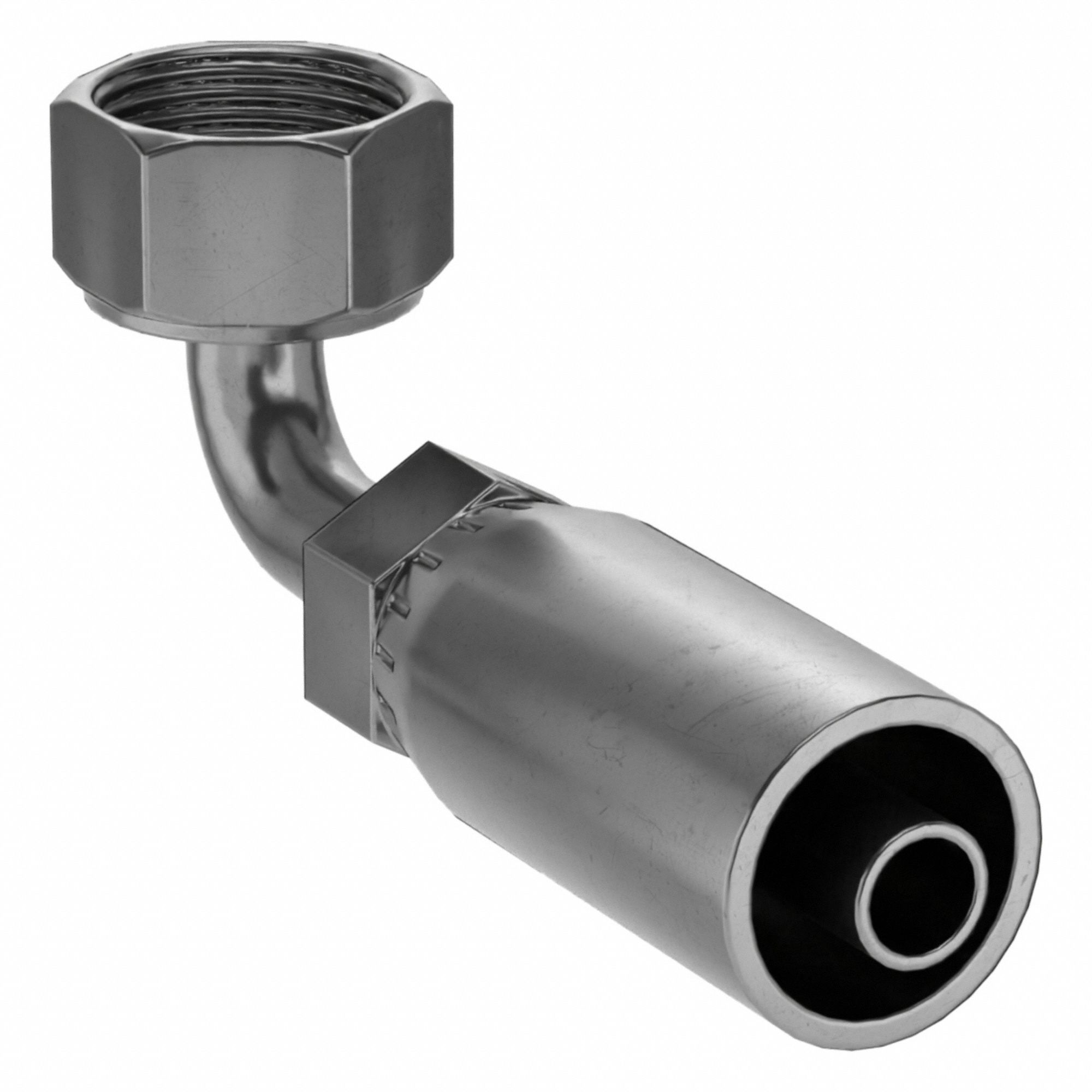 Hydraulic Crimp Fitting: Carbon Steel, 90° Elbow, -6 For Hose Dash Size, Female x Male