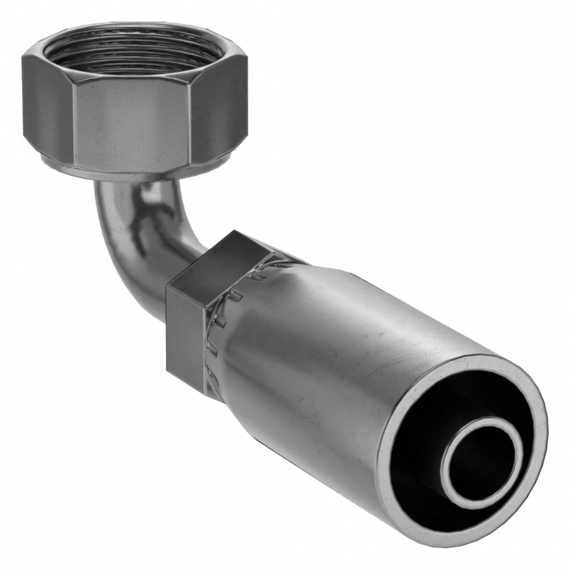 Hydraulic Crimp Fitting: Carbon Steel, 90° Elbow, -8 For Hose Dash Size, Female x Male