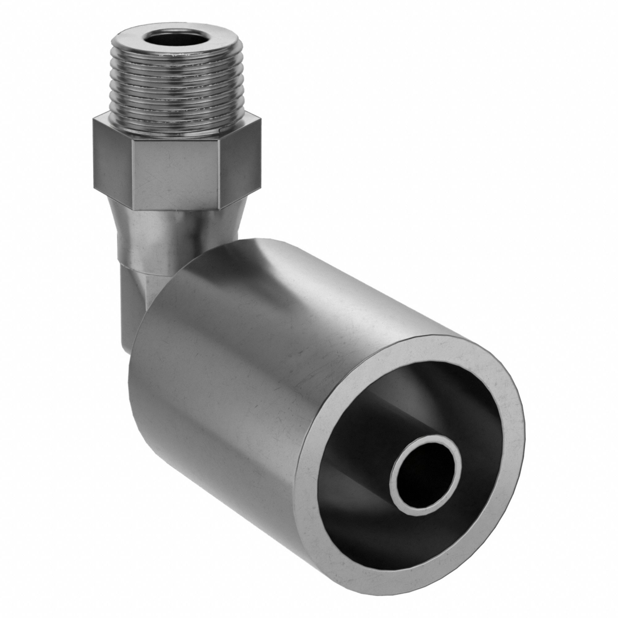Hydraulic Crimp Fitting: Carbon Steel, 90° Elbow, -8 For Hose Dash Size, Male x Male