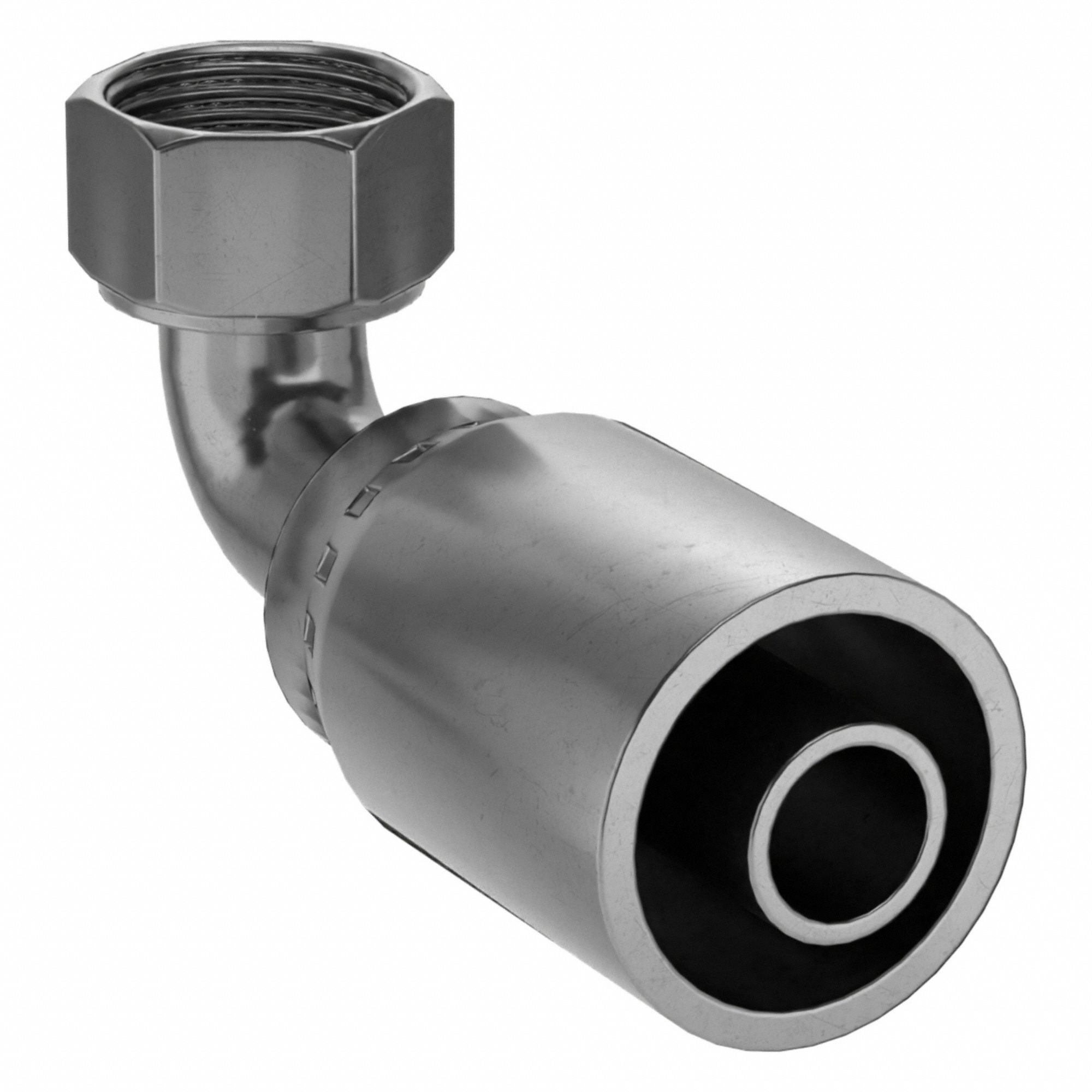 Hydraulic Crimp Fitting: Carbon Steel, 90° Elbow, -10 For Hose Dash Size, Female x Male