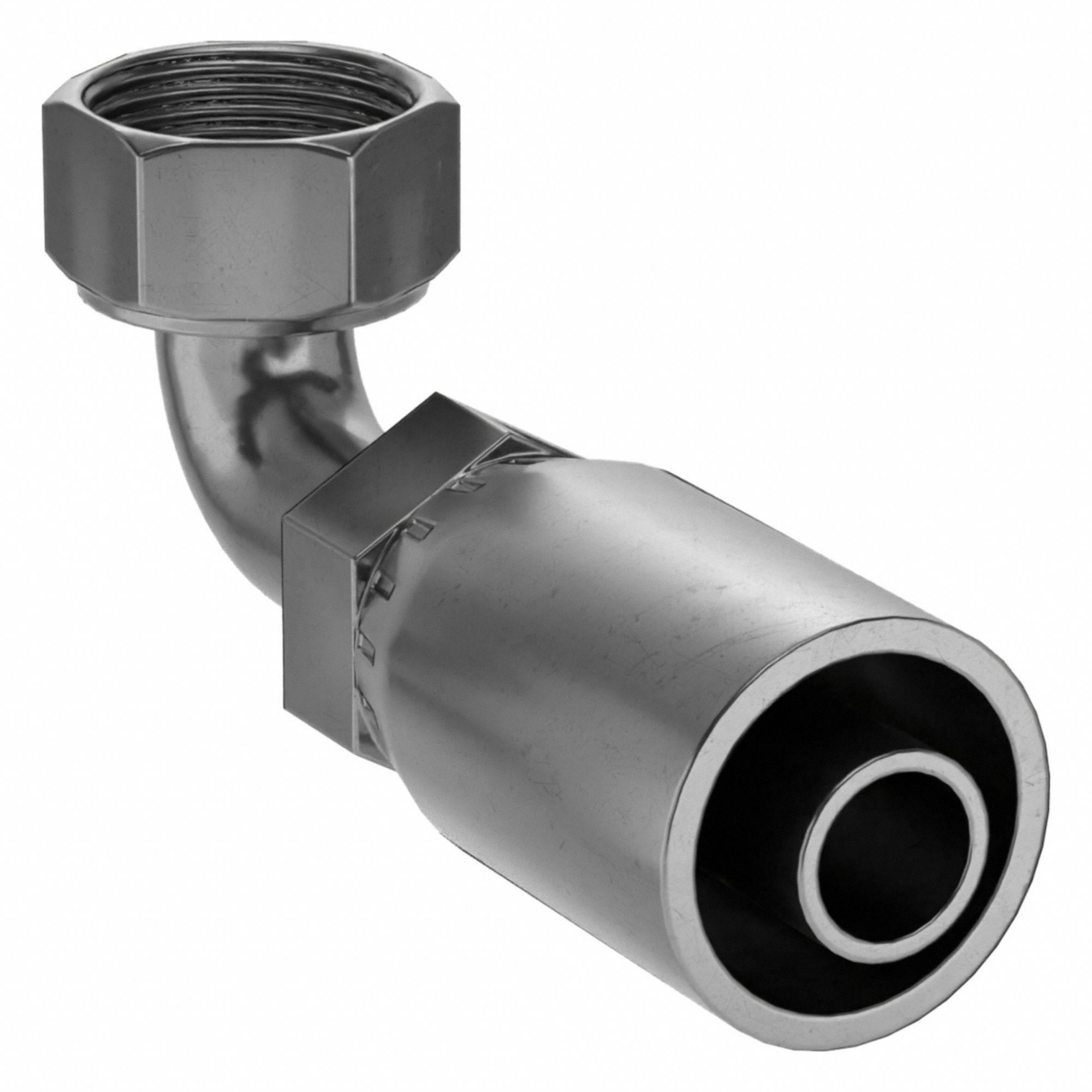 Hydraulic Crimp Fitting: Carbon Steel, 90° Elbow, -10 For Hose Dash Size, Female x Male