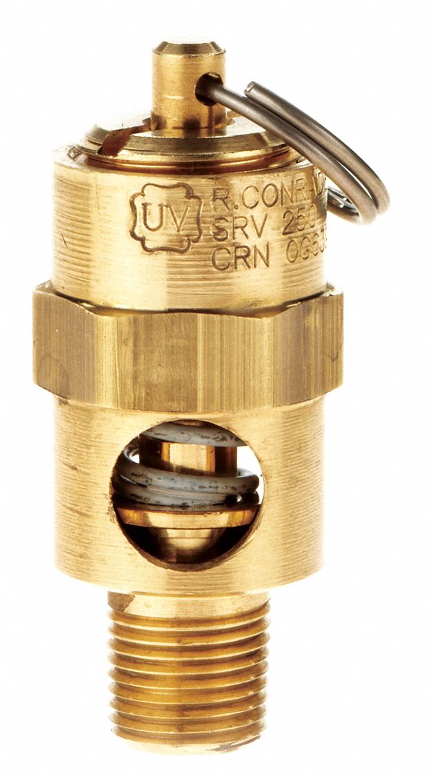 Safety Valve: Soft Seat, 1/8 in (M)NPT Inlet (In.), 1/8 in (F)NPT Outlet (In.), Brass
