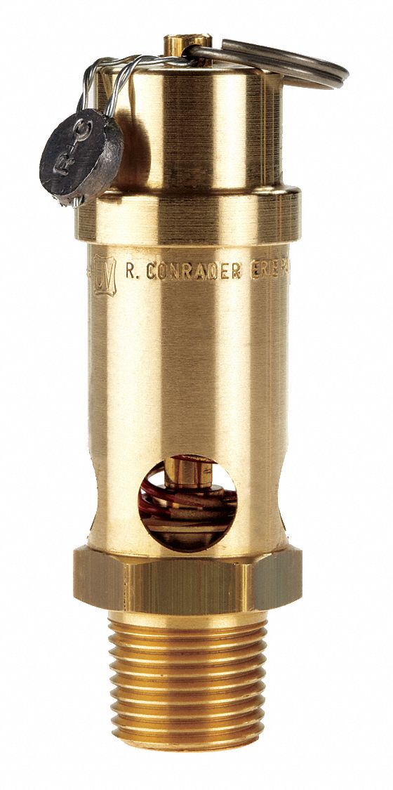 Safety Valve: Soft Seat, 1/2 in (M)NPT Inlet (In.), 1/2 in (F)NPT Outlet (In.), Brass