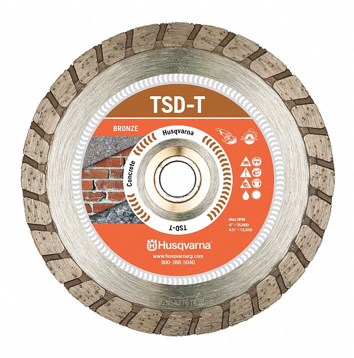 LAME DE SCIE DIAMANTÉE, TURBO, 10 PO DE DIAMÈTRE, ⅝ /⅞ PO, RONDE, HUMIDE/SÈCHE, 0,110 PO, BÉTON