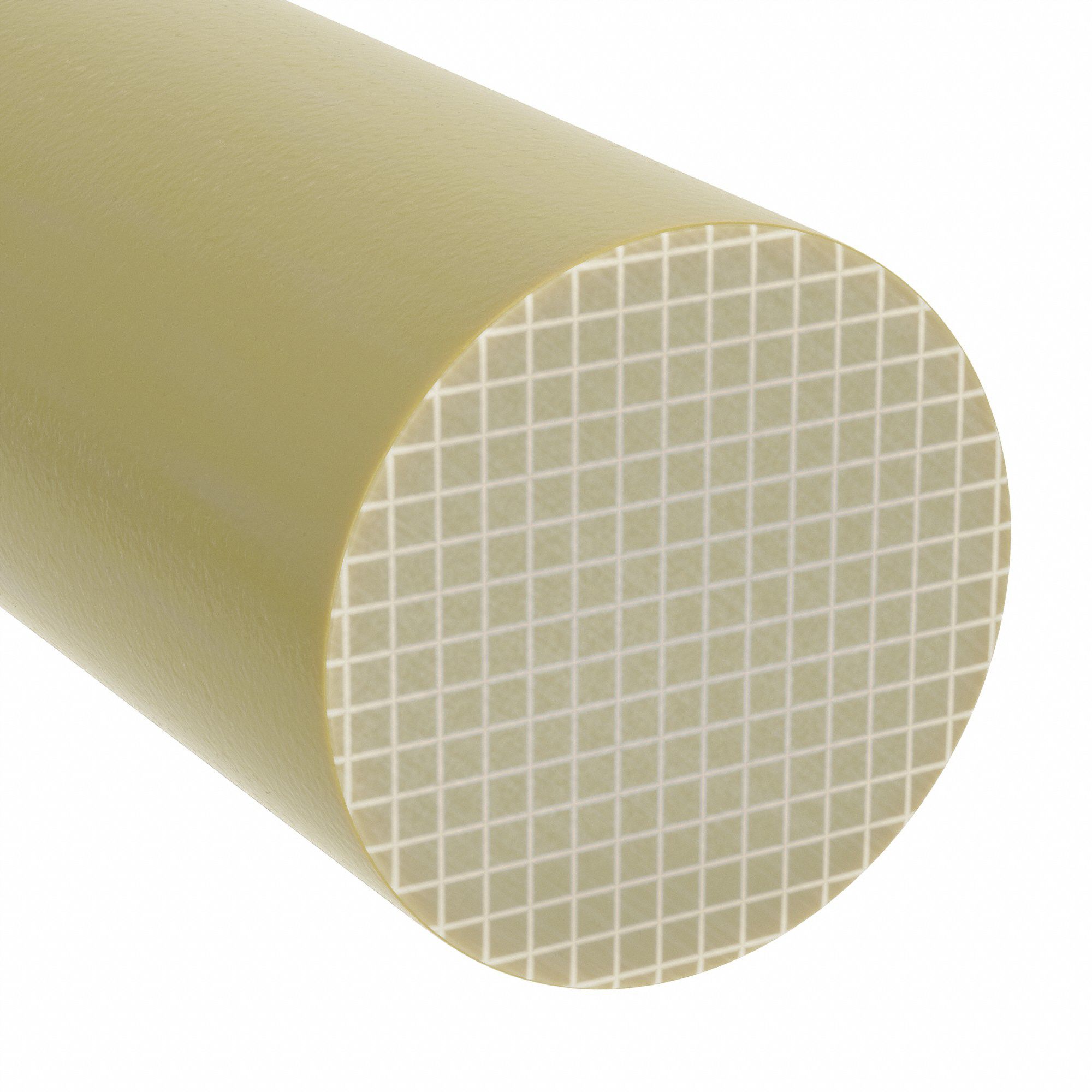 G-10/FR4 Fiberglass Epoxy Laminate Rod: 1 1/2 in Overall Dia, 24 in Overall Lg, Yellow, Opaque, Good
