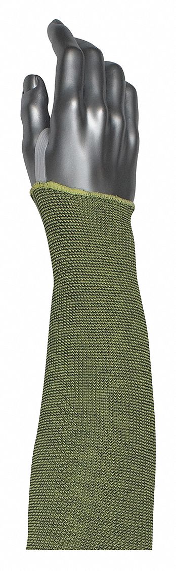 Knit Sleeve: ANSI/ISEA Cut Level A4, Kevlar®, Yellow, Sleeve with Thumbhole, Elastic, Universal