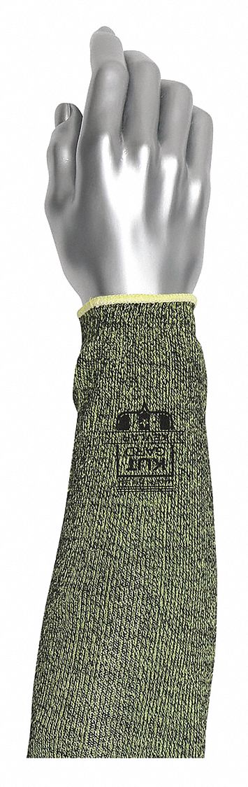 Knit Sleeve: ANSI/ISEA Cut Level A6, Kevlar®, Yellow, Sleeve, Elastic, 18 in Sleeve Lg