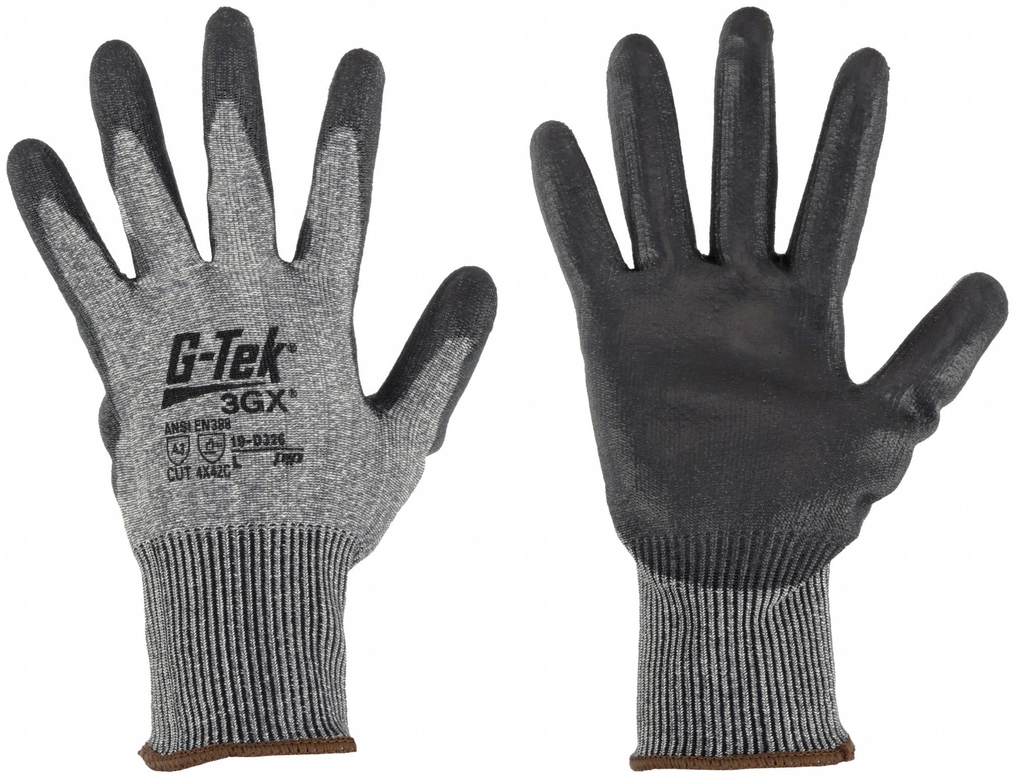 Cut-Resistant Glove: L ( 9 ), ANSI Cut Level A3, Palm, Dipped, Polyurethane, Smooth, 12 PK