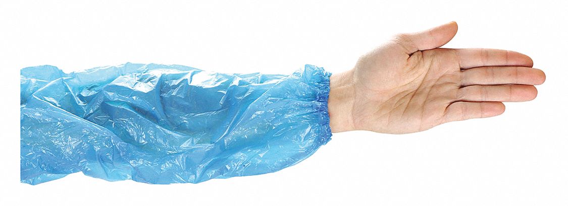 Protective Sleeves: 18 in Overall Lg, Serged Seam, Blue, 1 mil Thick, Polyethylene, PIP, 1, 000 PK