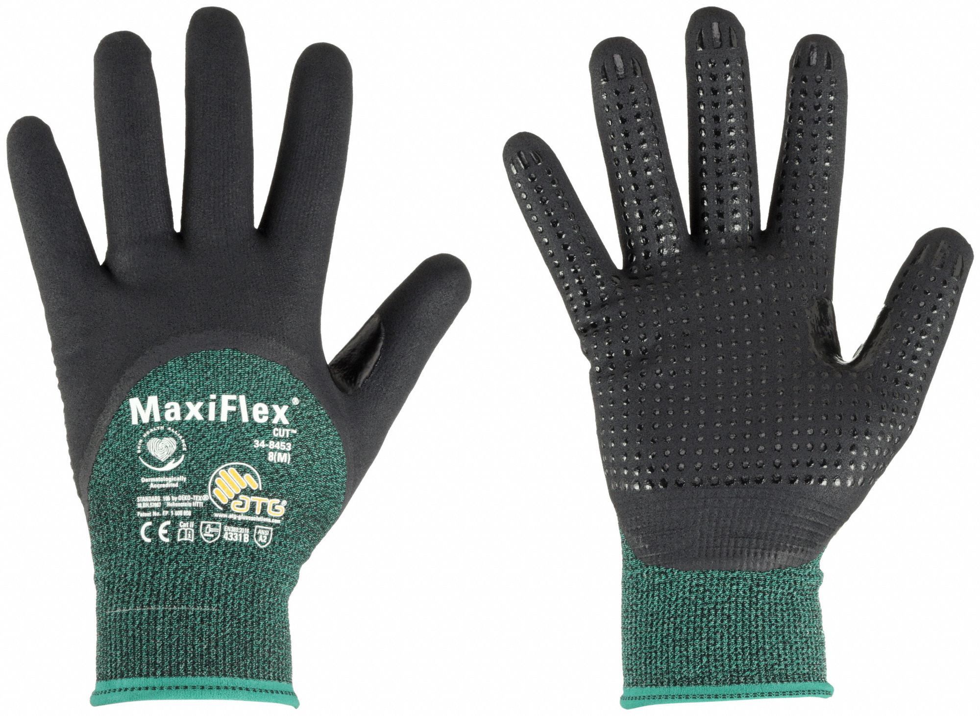 Cut-Resistant Glove: 2XL ( 11 ), ANSI Cut Level A2, 3/4, Double Dipped, Foam Nitrile, 12 PK