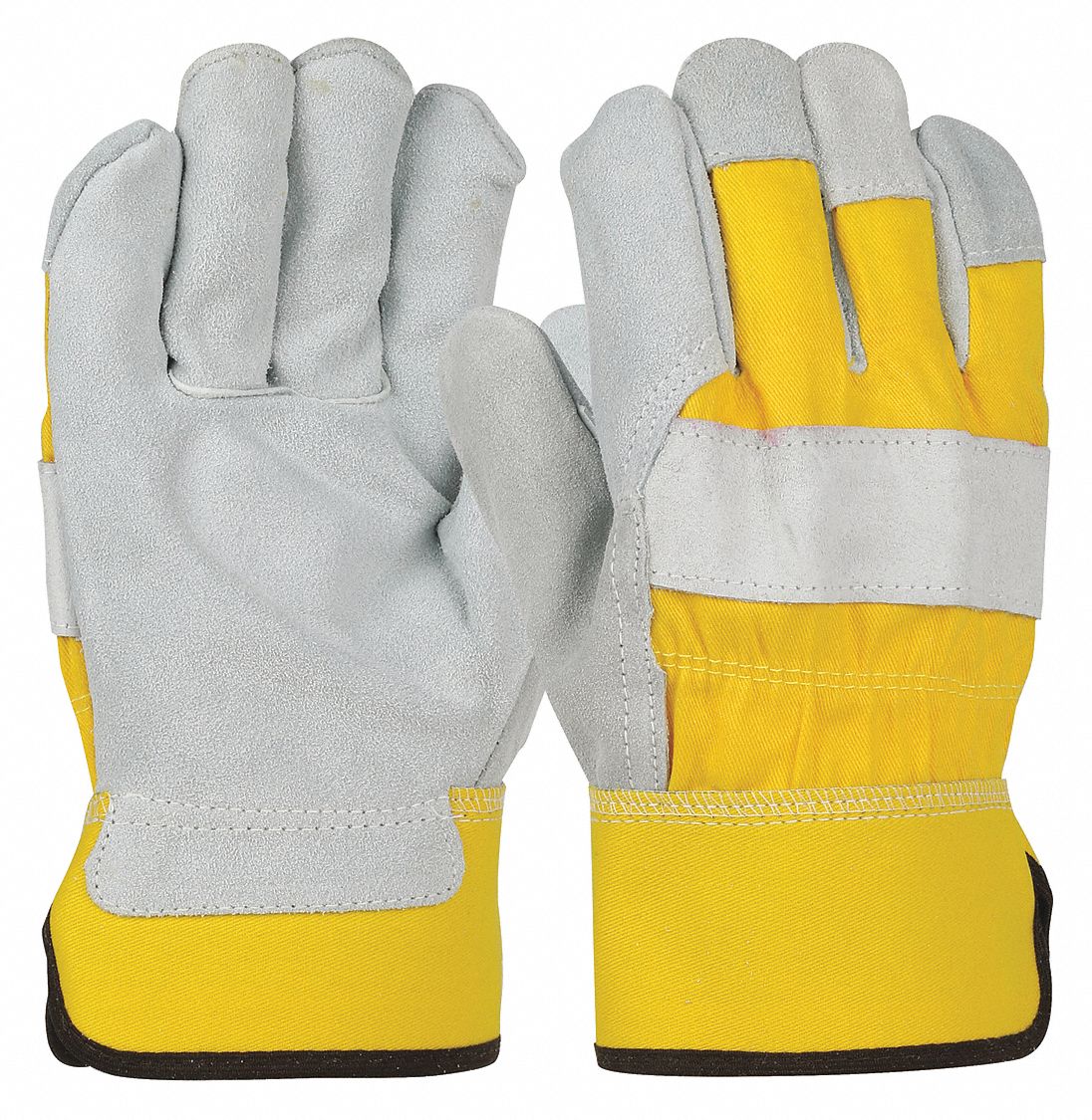 Leather Gloves: 2XL ( 11 ), Cowhide, Premium, Glove, Full Finger, Safety Cuff, Unlined, 12 PK