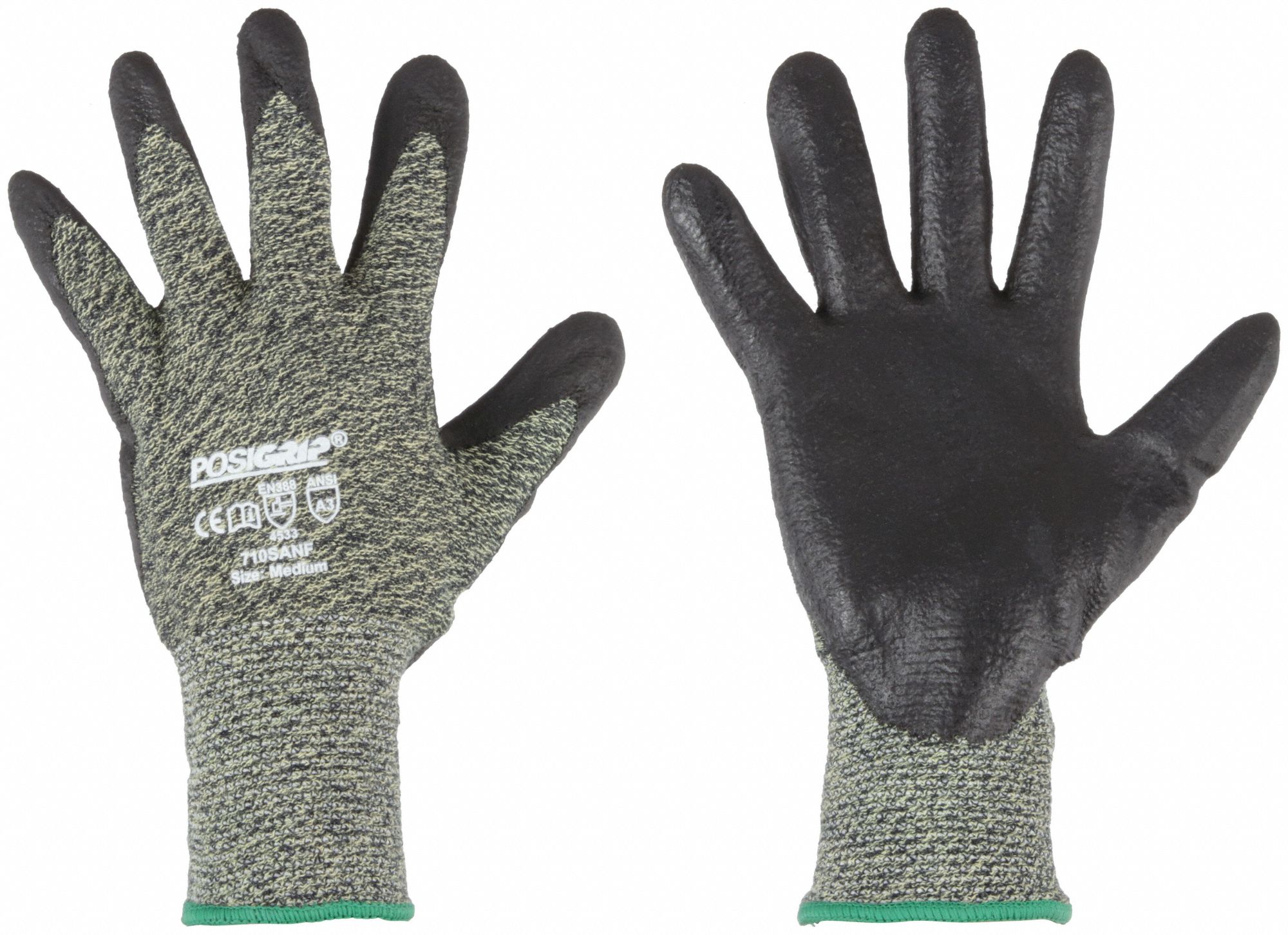Cut-Resistant Glove: 2XL ( 11 ), ANSI Cut Level A3, Palm, Dipped, Foam Nitrile, Sandy, 12 PK