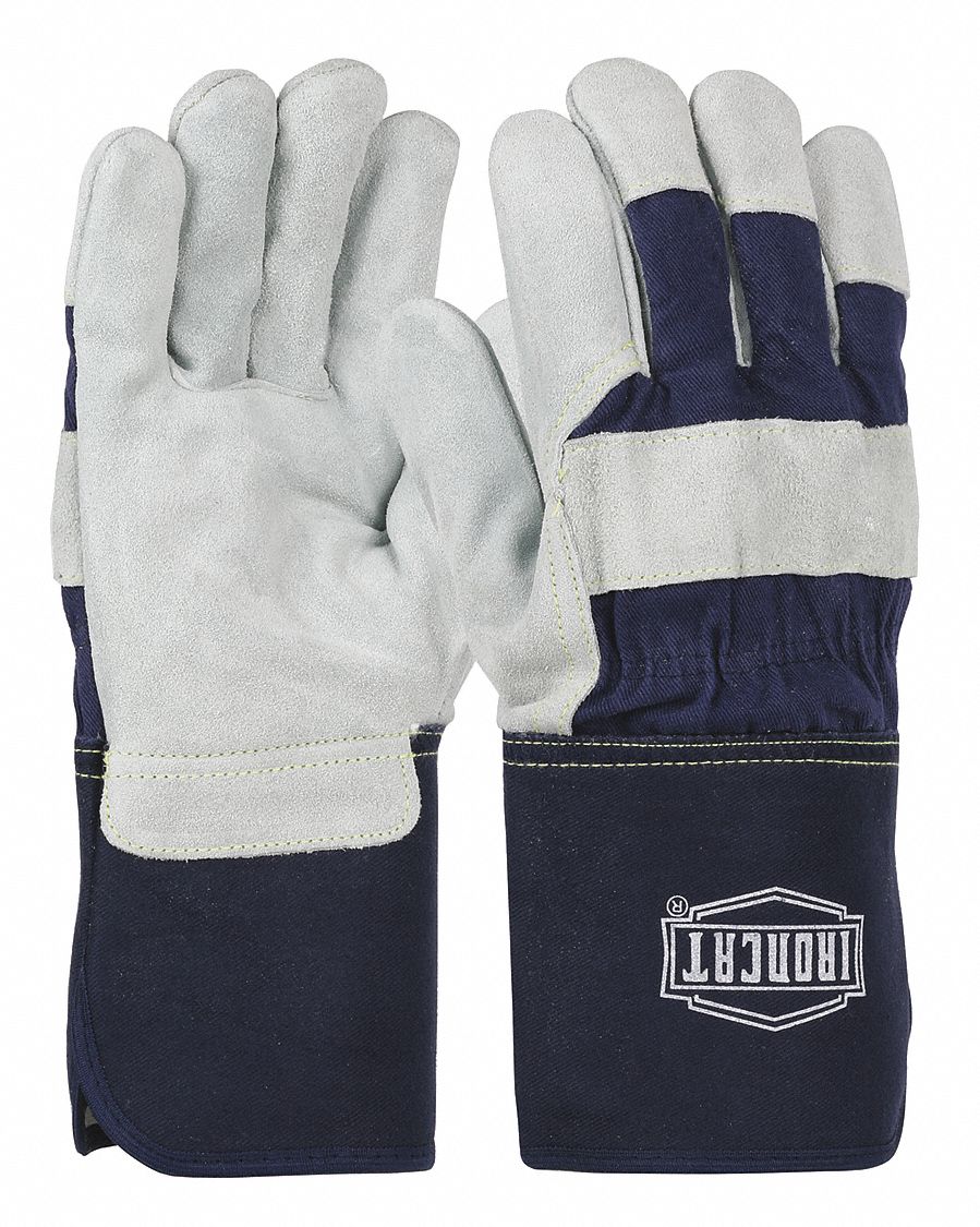Leather Gloves: XL ( 10 ), Cowhide, Premium, Glove, Full Finger, Gauntlet Cuff, Blue, 12 PK