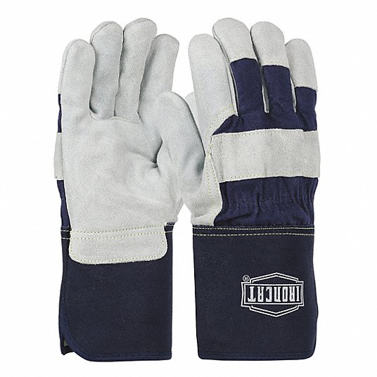 Leather Gloves: XL ( 10 ), Cowhide, Premium, Glove, Full Finger, Gauntlet Cuff, Blue, 12 PK