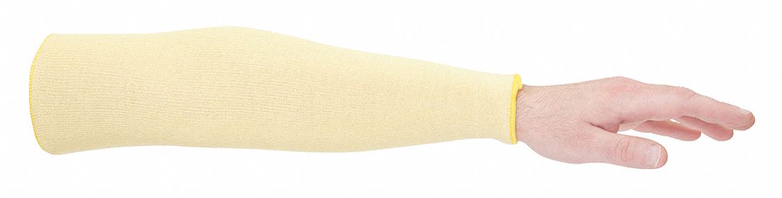 Knit Sleeve: ANSI/ISEA Cut Level A2, Aramid, Yellow, Sleeve, Elastic, 18 in Sleeve Lg, Universal