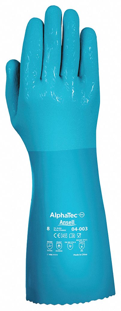 GANTS RÉSISTANTS AUX PRODUITS CHIMIQUES,14PO DE LONG,RUGUEUX,TAILLE 8,BLEU,ALPHATEC 04-003