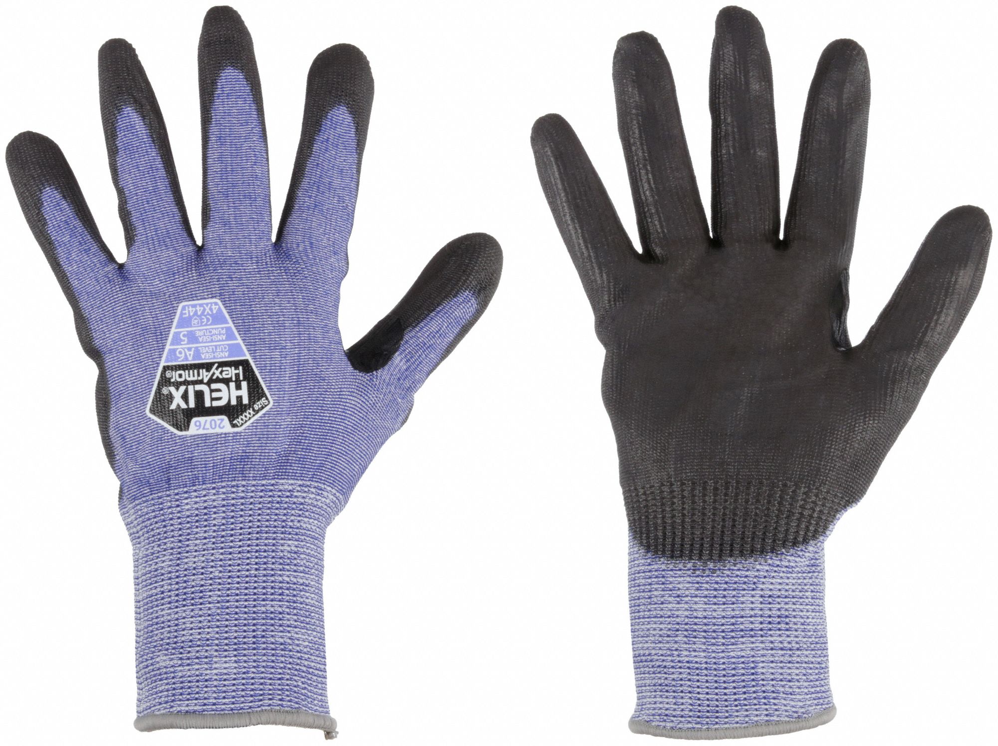 GANTS RÉSISTANTS AUX COUPURES, TAILLE TTTTG (13), 11PO L, BLEU/NOIR, PUR/TRICOT PEHP, PAIRE