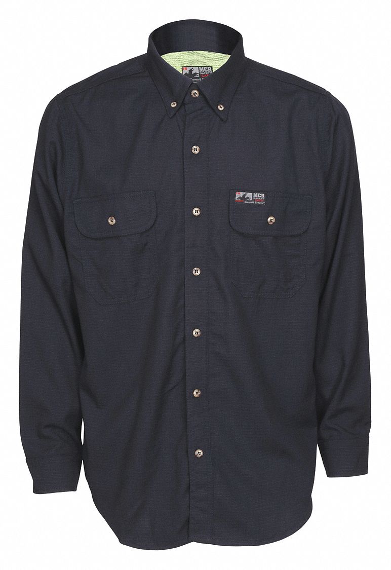 Flame-Resistant Collared Shirt: 8.9 cal/sq cm ATPV, Men's, Regular, 2XL, Long, Blue