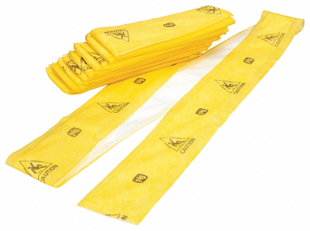 Sorbent Strip: 2 5/8 gal Volume Absorbed Per Pad, 120 in x 5 in Pad Size (L x W), Yellow, 10 PK