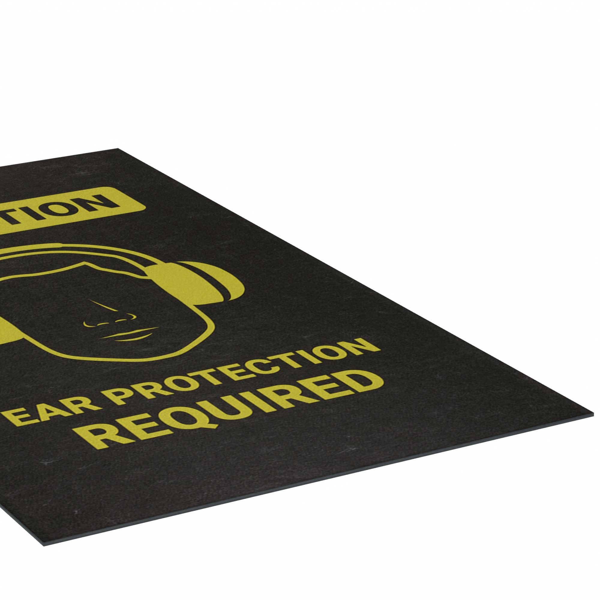 SAFETY MESSAGE MAT W EAR PROTECTION REQUIRED, OIL-RESIST, BLK, 5 FT X 36 IN, 1/8 IN THICK, PP