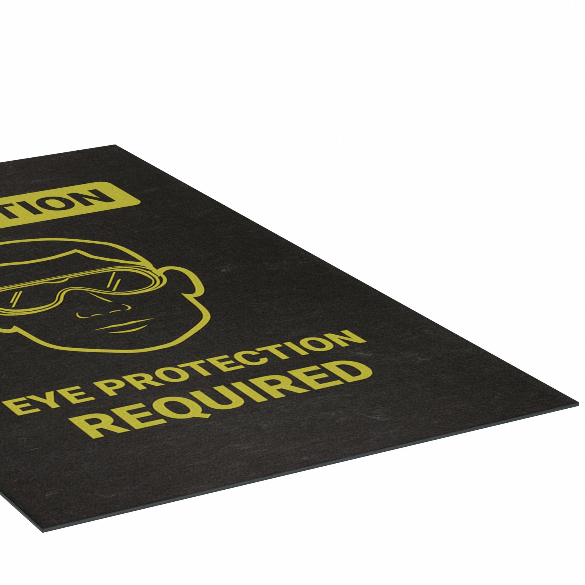 SAFETY MESSAGE MAT W EYE PROTECTION REQUIRED, OIL-RESIST, BLK, 5 FT X 36 IN, 1/8 IN THICK, PP