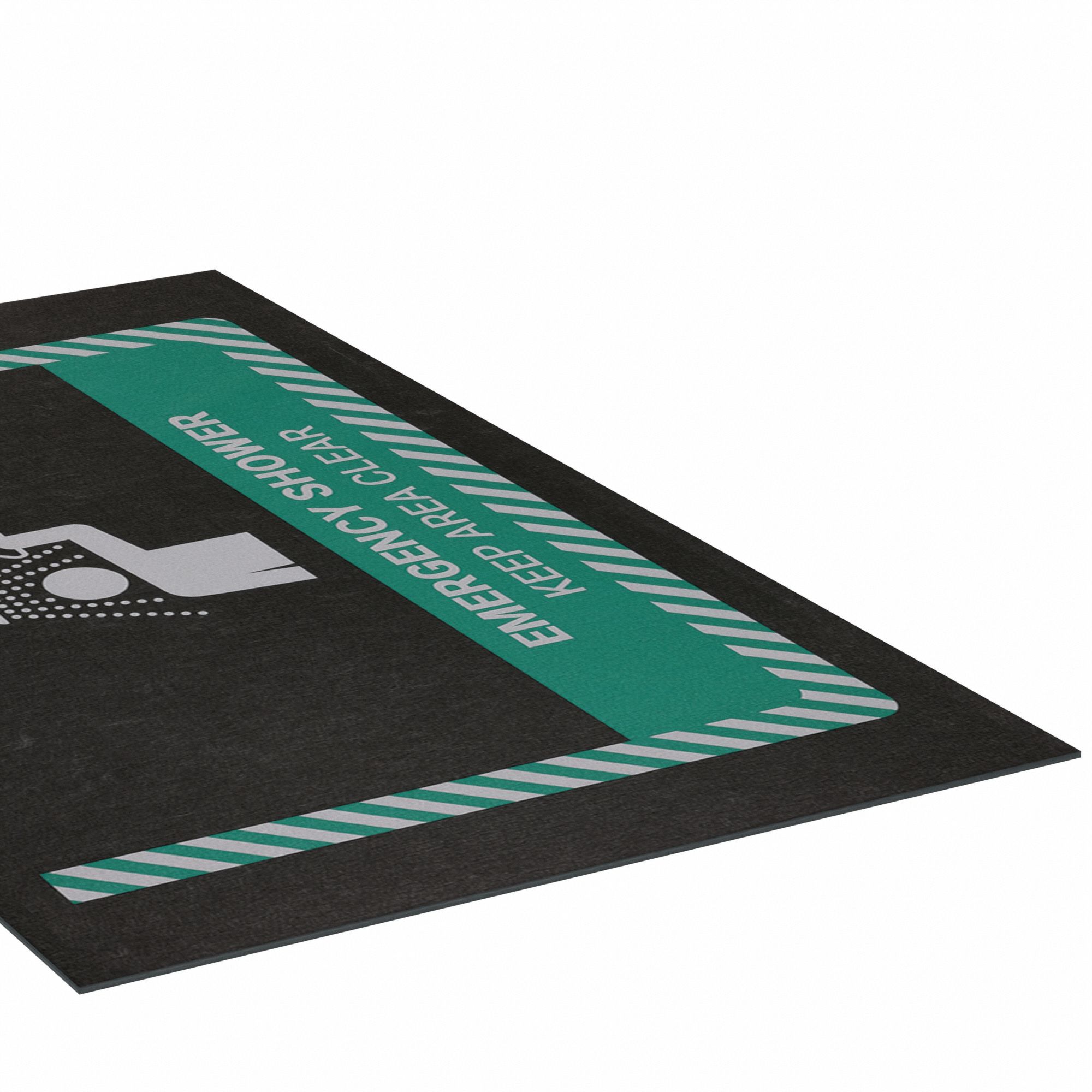 Entrance Mat: Emergency Shower, 3 ft x 5 ft, 1/8 in Thick, Polypropylene, Adhesive Backed, Black