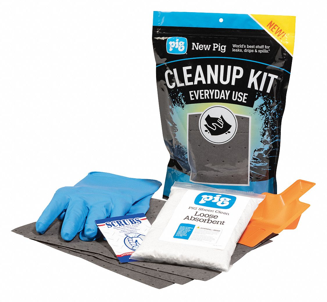 Spill Kit: 37 oz Volume Absorbed Per Kit, Bag, (1) Pr Nitrile Gloves, Blue, Bag