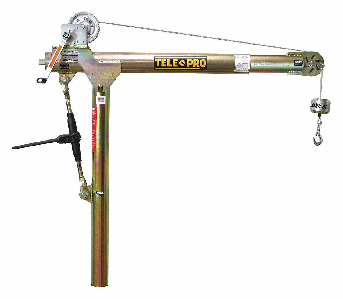 DAVIT CRANE, STEEL, MANUAL, 500 LB MAX. LOAD CAPACITY, 3.3 FT TO 7 FT, 23 IN TO 66 IN