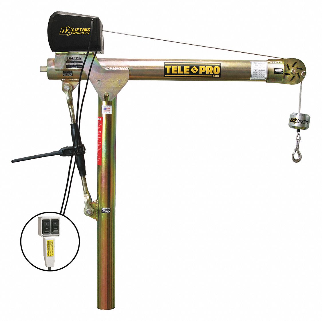 DAVIT CRANE, STEEL, ELECTRIC, 500 LB MAX. LOAD CAPACITY, 3.3 FT TO 7 FT, 23 IN TO 66 IN