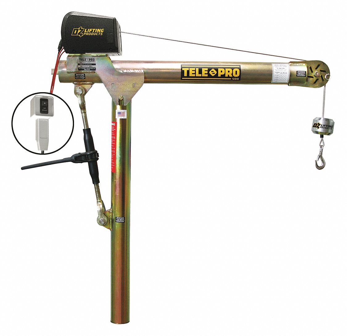 DAVIT CRANE, STEEL, ELECTRIC, 500 LB MAX. LOAD CAPACITY, 3.3 FT TO 7 FT, 23 IN TO 66 IN
